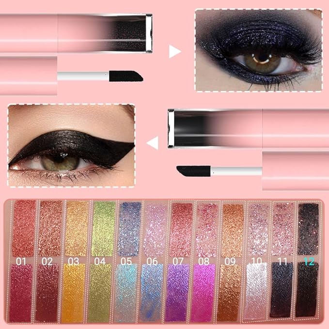 evpct Dual-Ended Shimmer to Glitter Liquid Eyeshadow, Shimmer and Glitter eyeshadow makeup in one stick, Easy Style Formula, Waterproof & Long Lasting Eye Shadow, 12#