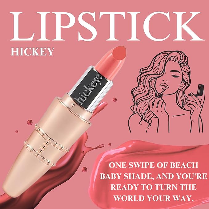 Hickey Lipstick for Women, Organic Beach Babe Coral Refillable Lipstick - Hydrating & Moisturizing Long Lasting Lipstick - Vegan & Gluten-Free with Velvet Finish - Highly Pigmented, Smooth & Creamy