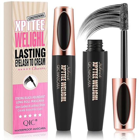 4D Silk Fiber Lash Mascara Extension - Voluminous, Waterproof & Smudge-Proof, Long-Lasting No Flaking, Natural No Clumping, All Day Exquisitely Full (1 Pack)