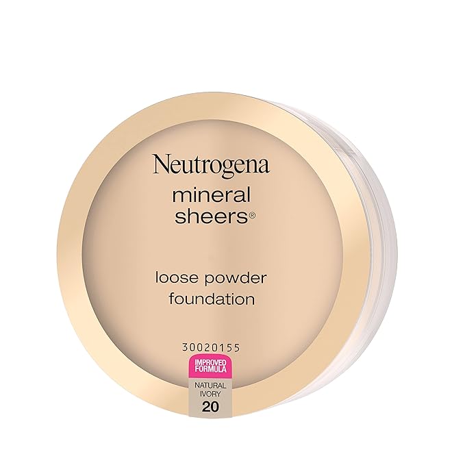 Neutrogena Mineral Sheers Lightweight Loose Powder Makeup Foundation with Vitamins A, C, & E, Sheer to Medium Buildable Coverage, Skin Tone Enhancer, Face Redness Reducer, Natural Ivory 20,.19 oz