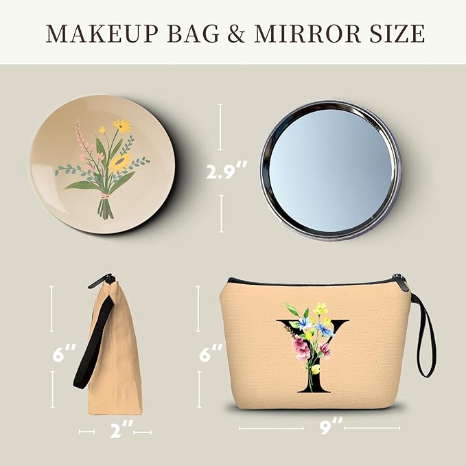 Appreciation Initial Monogram Gifts for Sisters from Sister Employees Team Bride Womens Unique Mom Personalized Makeup Cosmetic Bag with Mirror Mothers Day Christmas Graduation Y