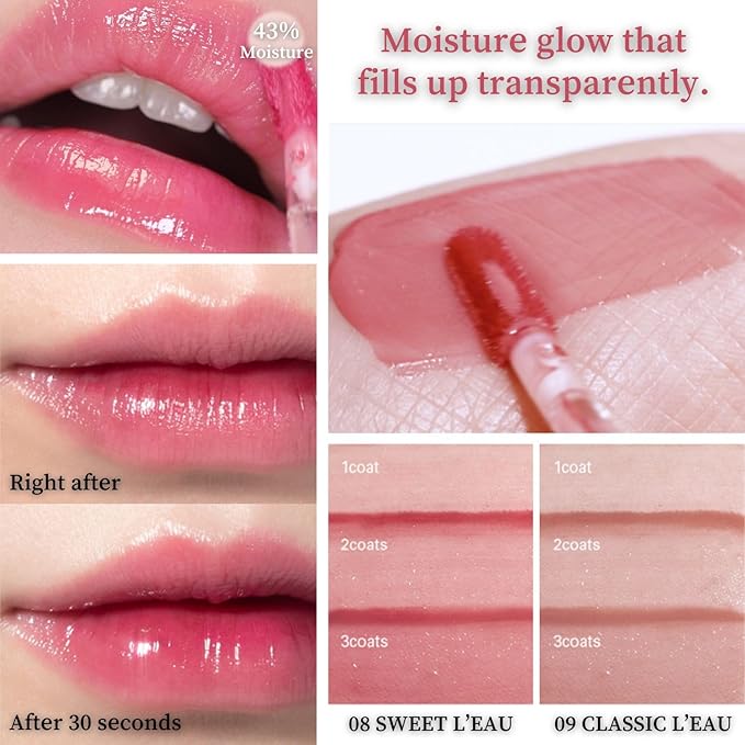 BBIA L’EAU Tint – Glossy & Glow Lip Stain, Watery Lip Tint, Non-Sticky, High Shine Finish, Long-lasting, Moisturizing, Lightweight, Natural, Daily Use, Vegan, Korean Lip Makeup (06 PINK L'EAU)