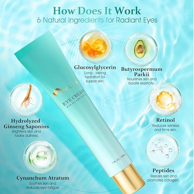 Retinol Eye Cream for Dark Circles & Puffiness - Anti-Aging Treatment with Hyaluronic Acid, Reduces Eye Bags, Wrinkles & Fine Lines | Hydrating Under Eye Care for Women & Men (1 fl oz)