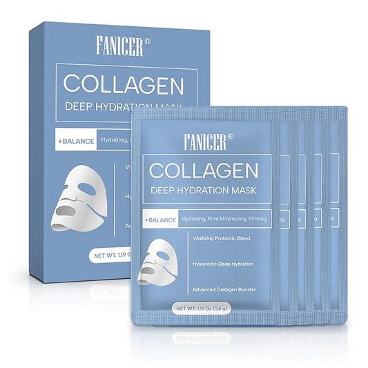 5 Packs Collagen Facial Mask, Deep Skincare Hydrating Face Masks, Beauty Skin Facial Masks, Moisturize Care Sheet Mask, Brighten skin tone, for All Skin Types