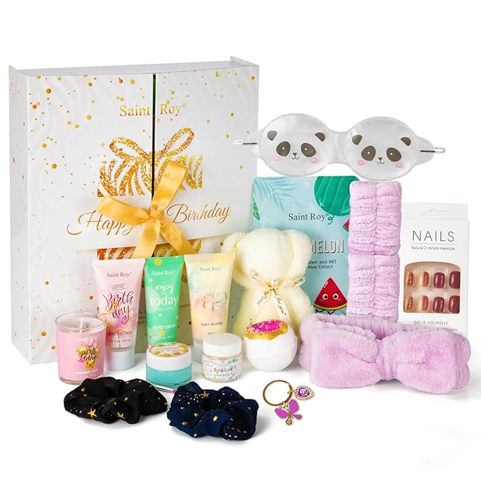 Birthday Gifts for Teens Birthday Gifts for Women Happy Birthday Surprise Box, 15pcs Luxury Spa Gifts, Gift Box for Teen Girls Unique Hand Cream, Diy Nails Set, Skin Care Gift Sets for Women, Daughter