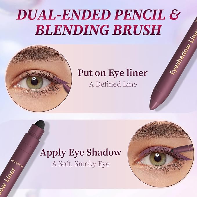 Shadow Liner, 2-in-1 Eyeliner & Eyeshadow, Waterproof Eye Shadow Crayon, Smooth, Easy to Color，Duo Eyeshadow Stick for Effortless Smoky or Natural Eye Makeup(Purple + champagne gold