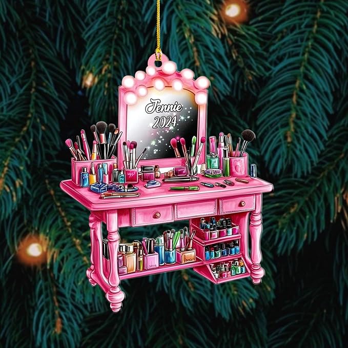 Personalized Makeup Tools Ornament – Custom Beauty Christmas Tree Decoration, Holiday Keepsake Gift for Makeup Artists, Cosmetologists, Beauty Lovers, Salon Owners, Families and Coworkers (MKH1)