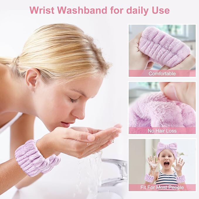 6Pack Headbands and Wristband Set for Washing Face, Spa Skincare Makeup Headband, wrist bands and hair band for face wash, for Women and Teen Girl skincare tools Gifts