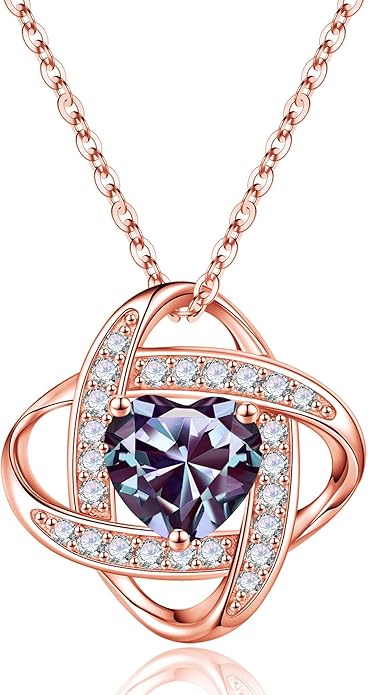 Iefil 925 Sterling Silver Love Knot Birthstone Necklace, Natural or Created Gemstone, Anniversary Birthday Gifts for Women, Jewelry Gifts for Wife Mom Girlfriend