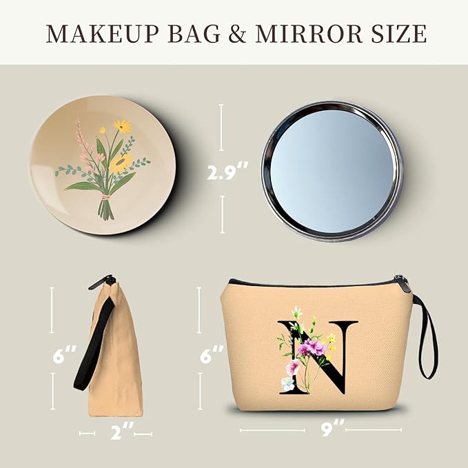 Appreciation Initial Monogram Gifts for Sisters from Sister Employees Team Bride Womens Unique Mom Personalized Makeup Cosmetic Bag with Mirror Mothers Day Christmas Graduation N