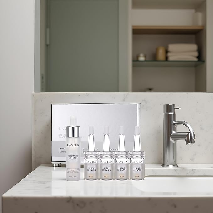 LAVIEN Collagen Professional Program - Skincare Set, Micro Collagen and Activating Booster - Ceramide, Elastin, and Hyaluronic Acid, Suitable for All Skin Types - 30 ml Booster Bottle, 4-200 mg