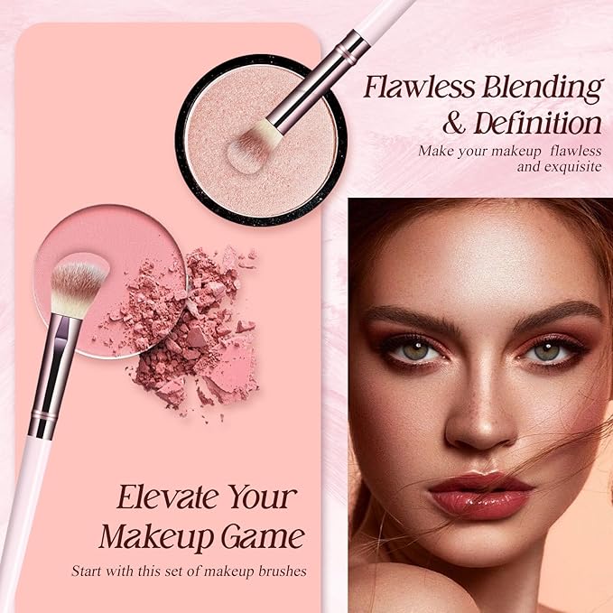 Makeup Brush Set, Premium Synthetic 10 PCS Makeup Brushes, Travel Makeup Brush Set with Soft Hairs, Makeup Brushes Set Professional for Blush, Eyeliner, Eyeshadow, Concealer, and Foundation (Pink)