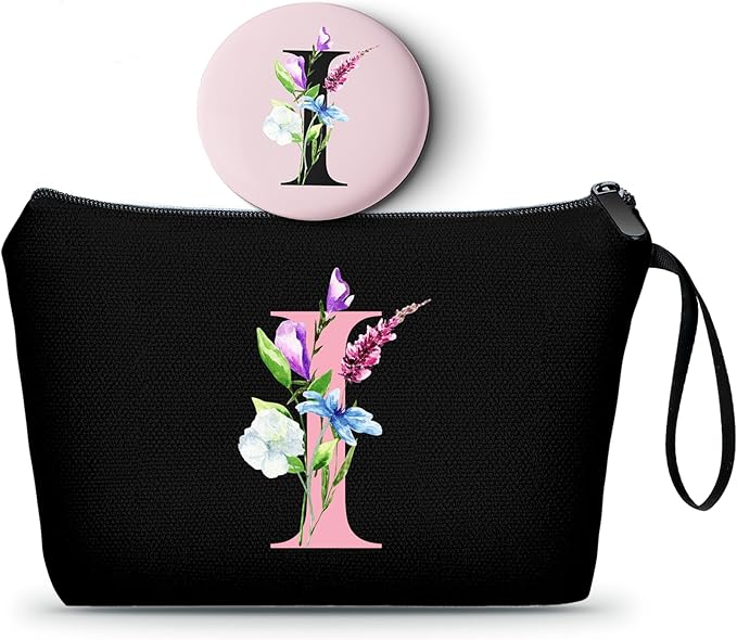 SEAMOON Bride to be Birthday Womens Unique Initial Monogram Gifts for Women Mom Personalized Travel Makeup Cosmetic Bag with Mirror Valentines Mothers Day Christmas Graduation I