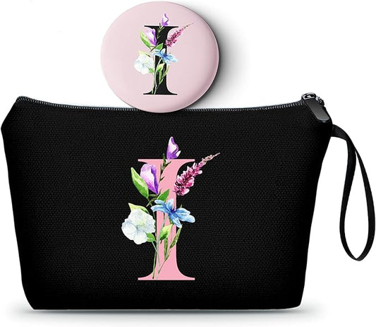 SEAMOON Bride to be Birthday Womens Unique Initial Monogram Gifts for Women Mom Personalized Travel Makeup Cosmetic Bag with Mirror Valentines Mothers Day Christmas Graduation I