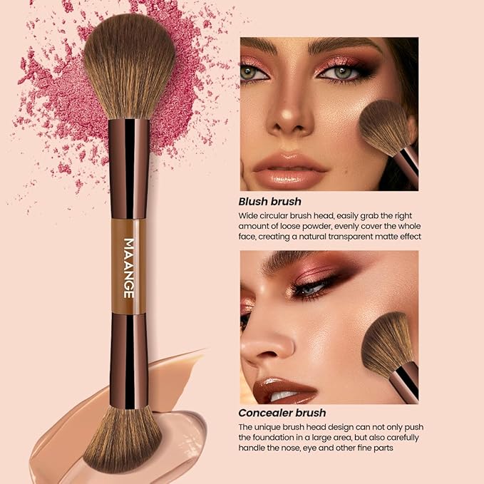 MAANGE 7 PCS Foundation Makeup Brush Set With Bag, Make up Brushes, Eyeshadow Concealer Brush, Double-ended Foundation Contour Powder Blush, Professional Face brush Set Tools For Liquid,Cream (Brown)