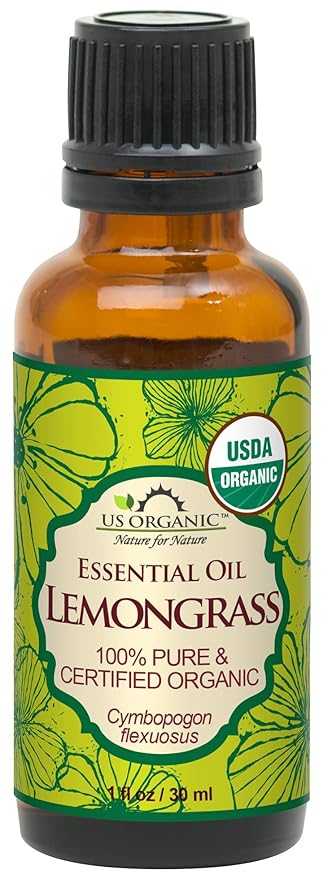 US Organic 100% Pure Lemongrass Essential Oil, USDA Certified Organic, Extracted by Steam Distillation Method, for Hair, Nail Polish Remover, Bees Attraction, and More. 30 ml