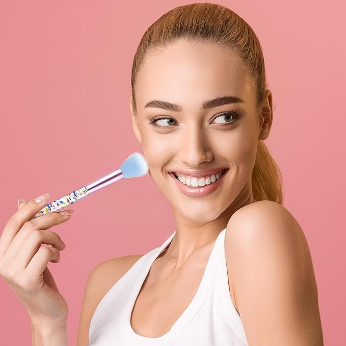 7 Pcs Makeup Brushes for Women, Cute Pink Makeup Brushes Crystal Sparkles Fan Blush Foundation Powder Lip Highlight Eye Shadow Eyebrow Brush Set With Sequins Handle Professional for Girl(Blue)