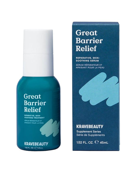 KraveBeauty Great Barrier Relief, Soothing Skin Barrier Repair Serum, Contains Tamanu Oil to Soothe and Calm Redness, For All Skin Types, Vegan & Cruelty Free, 1.52 fl oz