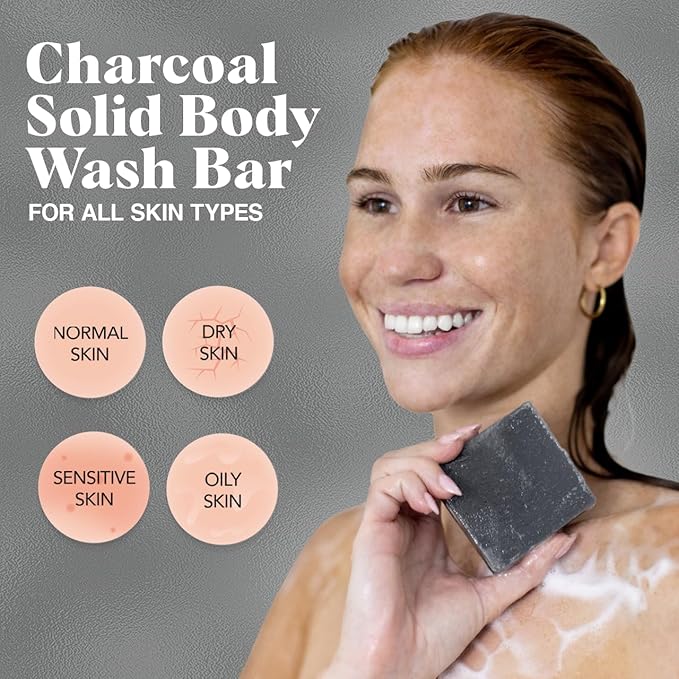 Kitsch Charcoal Soap Body Wash Bar – Detoxifying Bar Soap with Activated Charcoal – Gently Removes Excess Oil & Impurities, Clears Pores, Firms & Moisturizes Skin – Made in USA - 4 oz