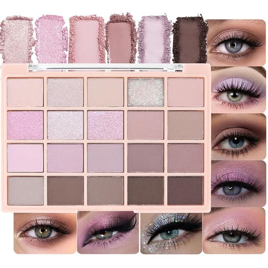 20Colors Nude Light Pink Purple Basics Matte Eyeshadow Palette,Eye Shadow Travel Makeup Palette all in one Long Lasting Waterproof,Great for Travel Gift Kit