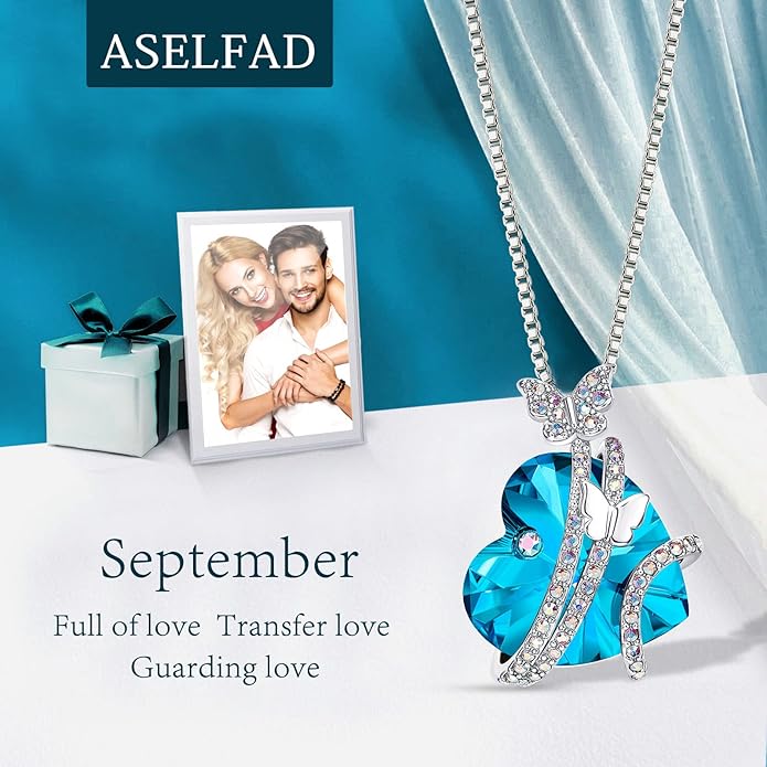 ASELFAD Butterfly Love Heart Pendant Necklace with Crystals, Anniversary Birthday Jewelry for Women Mom Grandma Wife Girlfriend