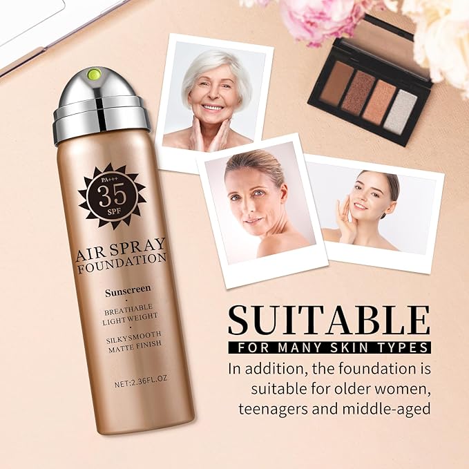 Airbrush Foundation Spray,Silk Flawless Airbrush Makeup,Buildable Coverage Foundation for Older Women,Teenagers,Middle-aged,Waterproof base de maquillaje (01 Natural/Warm Porcelain)
