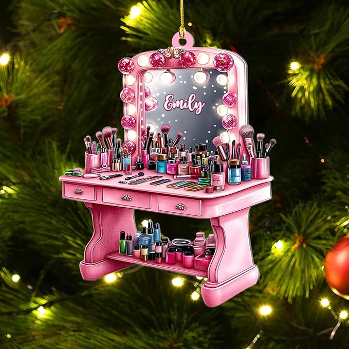 Personalized Makeup Tools Ornament – Custom Beauty Christmas Tree Decoration, Holiday Keepsake Gift for Makeup Artists, Cosmetologists, Beauty Lovers, Salon Owners, Families and Coworkers (MKH7)