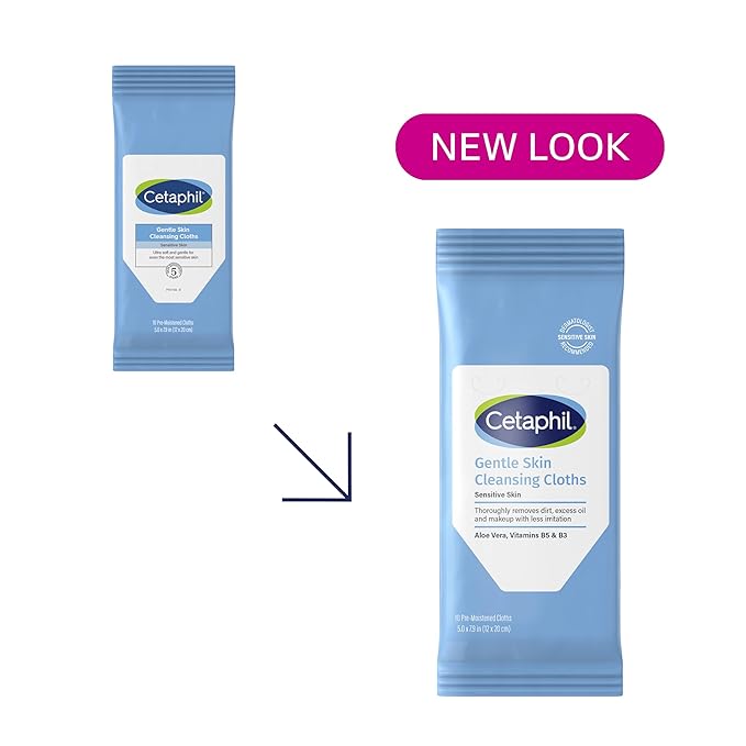 Cetaphil Face And Body Wipes, Gentle Skin Cleansing Cloths, For Dry, Sensitive Skin, Flip Top Closure, Great For The Gym, Travel, In The Car, Hypoallergenic, Fragrance Free, 10 Count (Pack of 12)