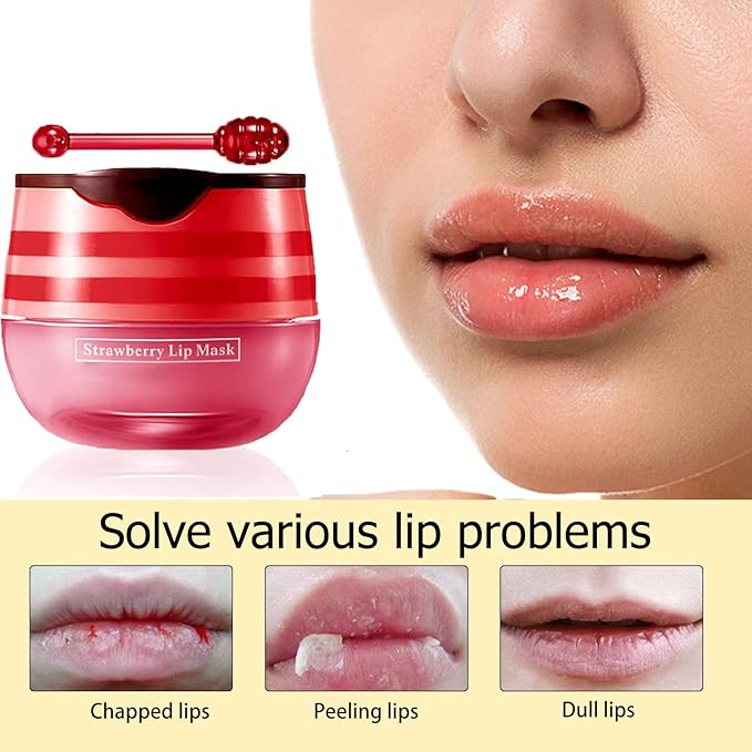 2 Pcs Lip Balm Honey Pot, Honey & Strawberry Moisturizing Lip Mask Reduces Lip Lines, Prevention Dry and Cracked Lip Scrubs Exfoliator. (Honey & Strawberry)