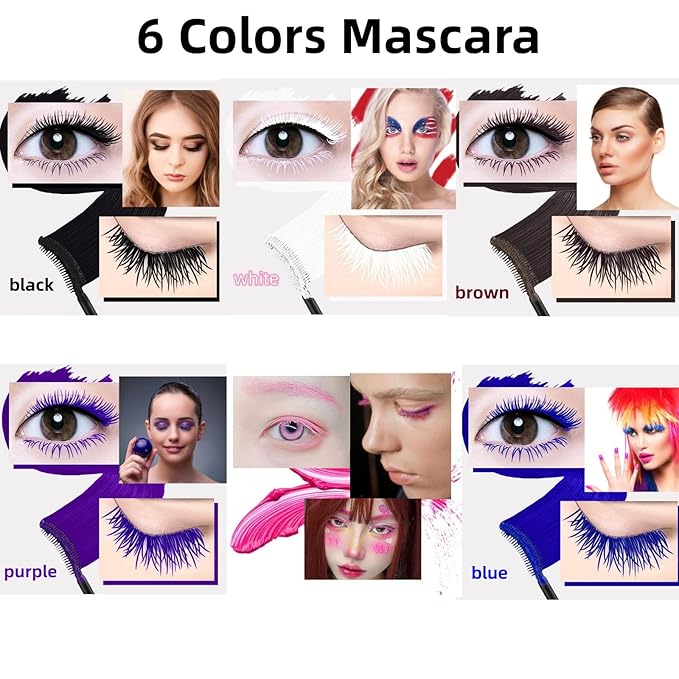 6 Colors Mascara eyelash for Liquid Sensational Washable Thick And Waterproof Fast Dry Extensions Curling Lengthening Makeup Eye, Lifting, Kit Gift Set