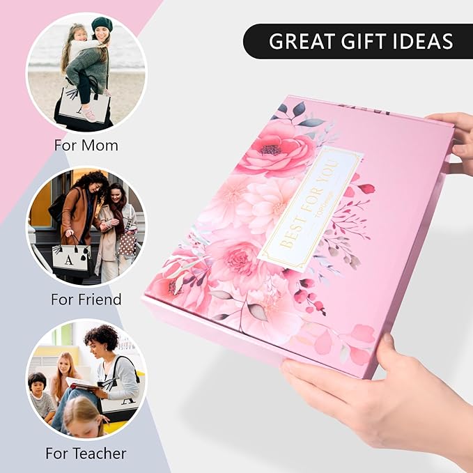 TOPDesign Personalized Initial Canvas Tote Bag, for Wedding, Birthday, Beach, Perfect Gifts for Women, Mom, Teachers, Friends