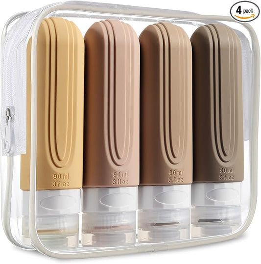 Travel Bottles for Toiletries, Tsa Approved 3oz Travel Size Containers BPA Free Leak Proof Refillable Liquid Silicone Squeezable Travel Accessories for Shampoo Conditioner Lotion (4 Pack)