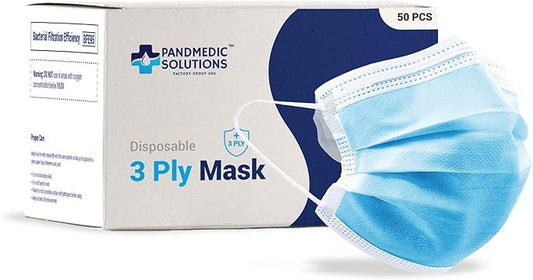 PandMedic Disposable Face Mask Made in USA | Premium Medical American 3 Ply Safety Face Masks Breathable with Elastic Ear Loops - 50ct Box