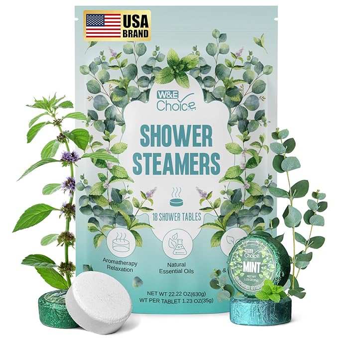 W&E Choice Shower Steamers Aromatherapy 18 Pcs- Shower Bombs Birthday Gifts for Women, Eucalyptus Mint Essential Oils for Daily Relaxation & Stress Relief, Christmas Gift for Women, Mom, Wife
