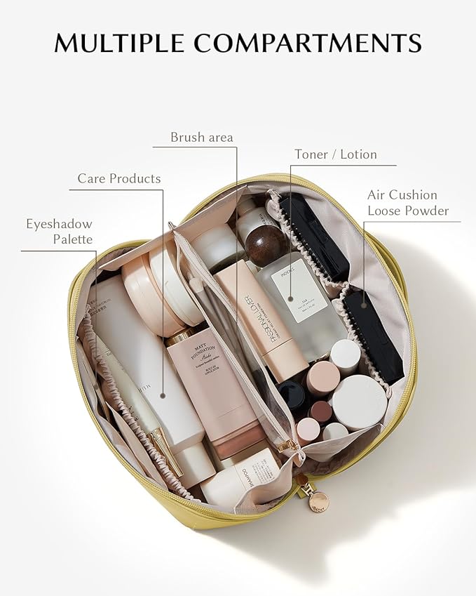 EACHY Travel Makeup Bag,Large Capacity Cosmetic Bags for Women,Waterproof Portable Pouch Open Flat Toiletry Bag Pattern Makeup Bag