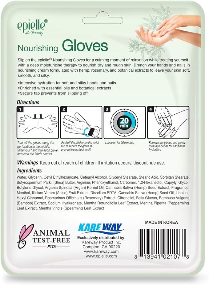 Epielle Nourishing Hand Masks 6 Pairs, Deep Moisturizing Gloves for Dry, Cracked Hands, Repair and Nourish with Hemp & Rosemary Extract, Spa & Self Care Gifts for Women, Korean Skin Care