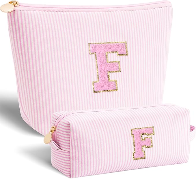 Personalized Makeup Bag for Women Girls - Fashion Cosmetic Bag Trendy Travel Toiletry Bag with Initials Letter - Teen Gifts - Pink,F