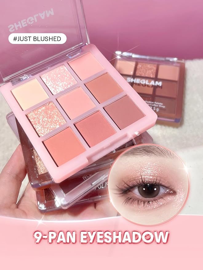 SHEGLAM Eyeshadow Palette 9-Color Ultra-pigmented Shimmer & Matte Shades, Vegan & Cruelty-free-Just Blushed