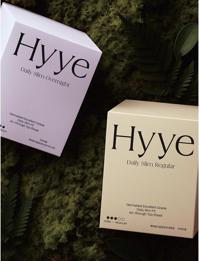 Hyye Ultra Thin Daily Sanitary Pads with Wings, High Absorbency, Air Flow Cotton Soft Touch Cover for Sensitive Skin, Unscented, Made in Korea (Regular, 16 Count)