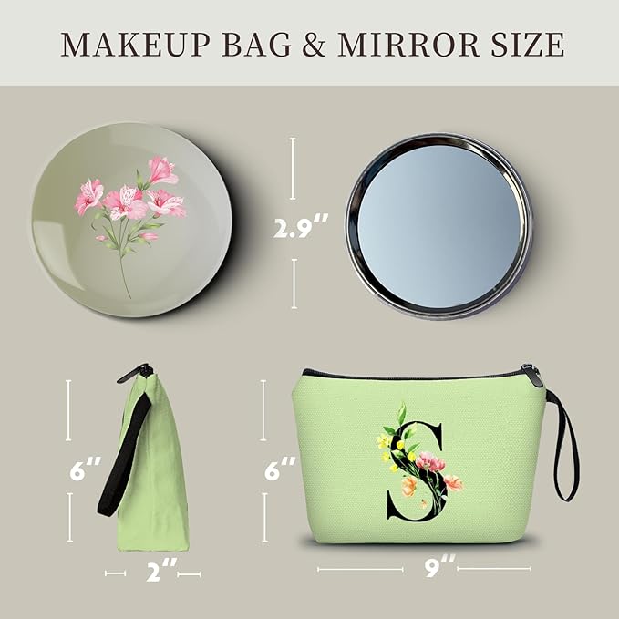 Women Birthday Unique Bride to be Bridal Shower Initial Gifts for Mom Sister Friend Her Teacher Aunt Makeup Cosmetic Bag with Mirror Mothers Day Christmas Graduation S