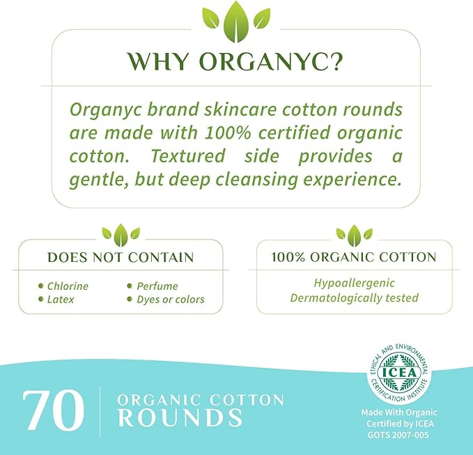 Organyc - 100% Certified Organic Cotton Rounds - Biodegradable Cotton, Chemical Free, for Sensitive Skin (420 Count) - Daily Cosmetics. Beauty and Personal Care
