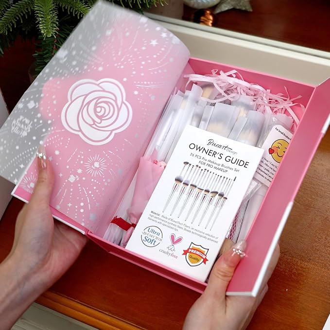 Bueart Design Christmas Gift 26Pcs Pro Makeup Brushes Set with Ultra Soft Dense Hair,Premium Quality Professional Make up Brushes For Foundation,Contour,Blush,Powder Makeup