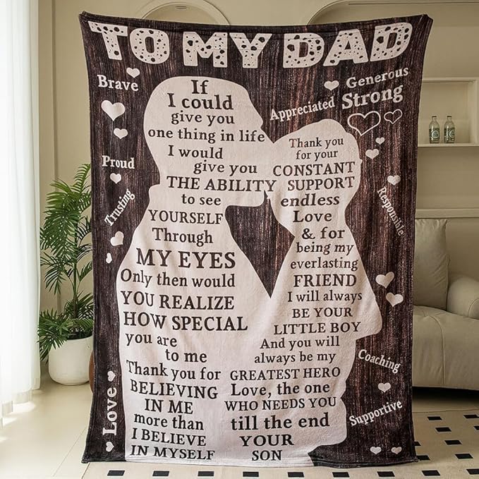 Fathers Day Blanket Gifts for Dad from Son, Best Dad Ever Blankets, Father Throw Blanket, 70" L x 50" W