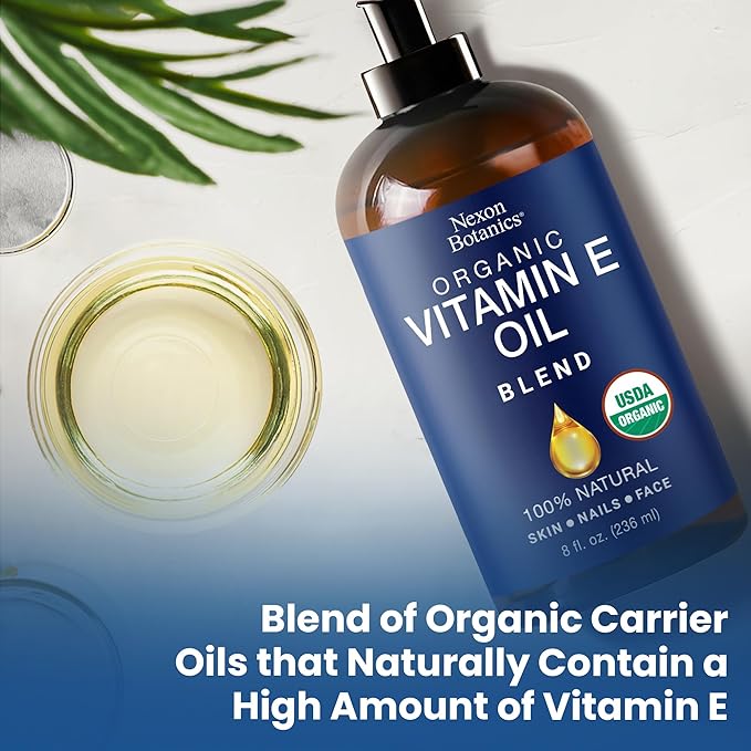 Organic Vitamin E Oil Blend 8 fl oz - Made from Pure, Natural Oils for Skin, Scars & Face - Aceite de Vitamina E - Nexon Botanics