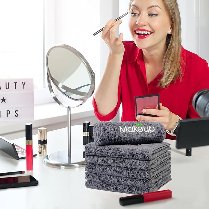 Orighty Makeup Remover Wash Cloths - Super Soft & Quick Dry Microfiber Face Towel, Absorbent Washcloths for Cleansing, Fingertip Face Towels for Makeup Removal, 13 x 13 inch, Pack of 1, 6 Count, Grey