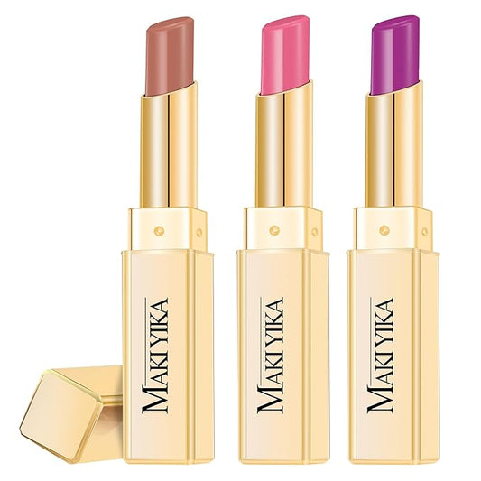 3Pc Moisture Lipsticks for Women Nude Pink Purple Lipstick Hydrate Tinted Lip Balm for Dry Cracked Lips Glossy Lip Color, MA55/62/65