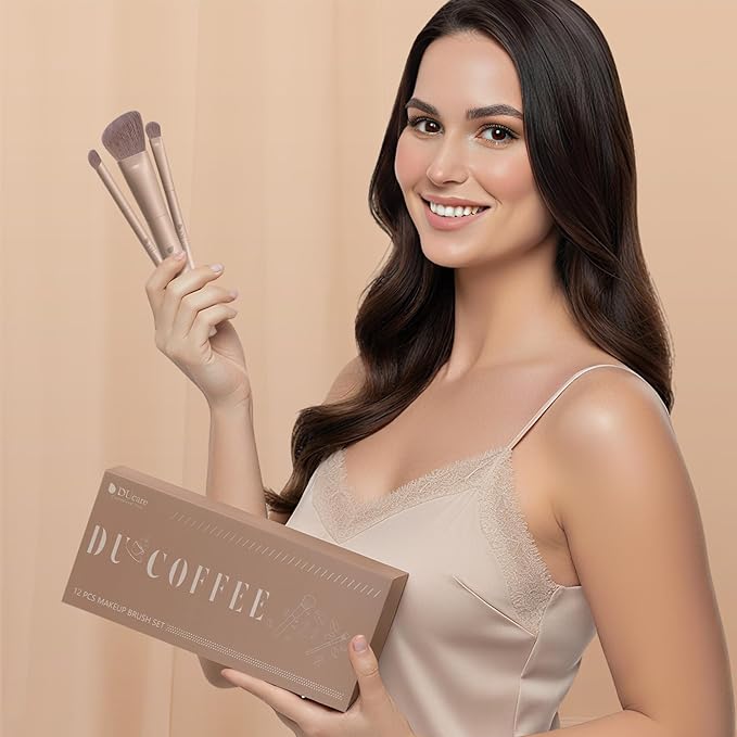 DUcare Makeup Brushes Set 12Pcs Coffee Series Makeup Brush set with Makeup Sponges Gifts Foundation Blending Face Powder Blush Eye Shadows Brushes