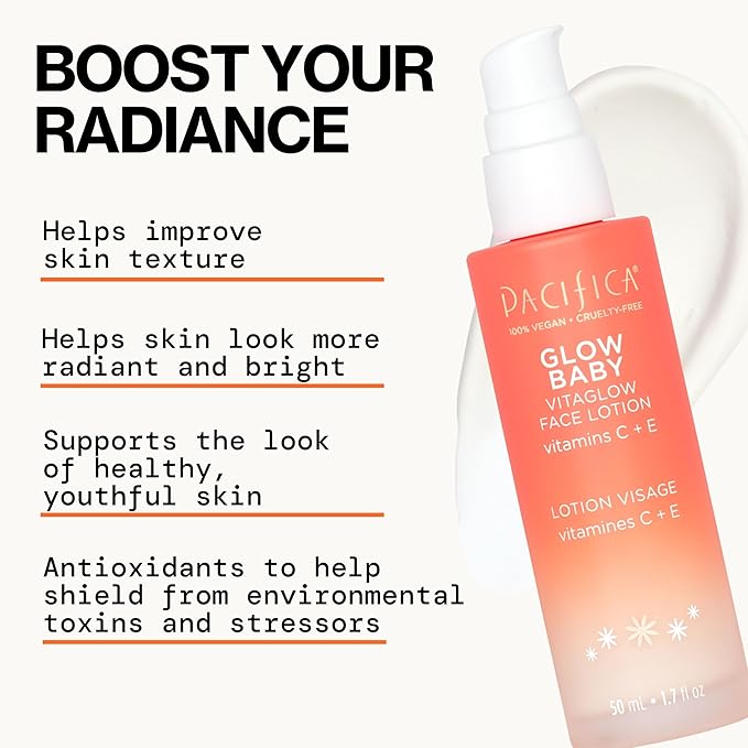 Pacifica Face Moisturizer - Vitamin C Face Lotion Glow Baby VitaGlow Face Moisturizer Glow Recipe, Vitamin E, Antioxidants, Dermatologist Tested 1.7 oz
