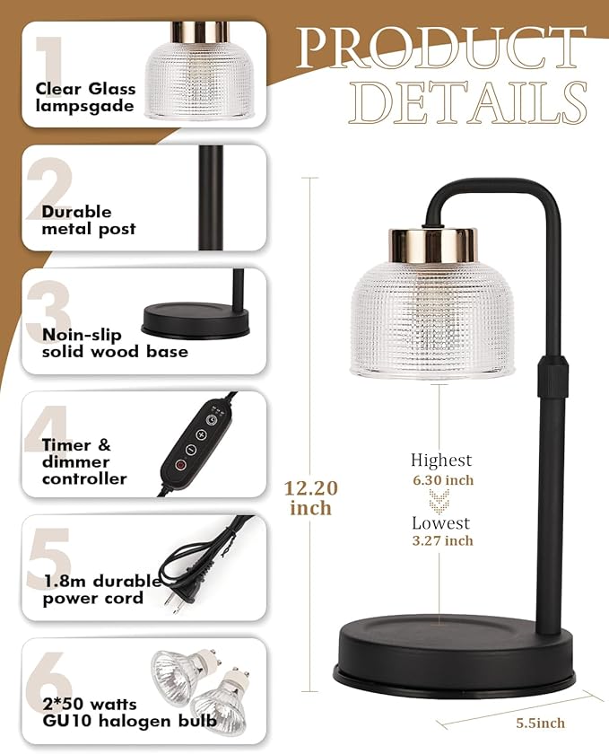 Candle Warmer Lamp with Timer & Dimmable Brightness, House Warming Gifts New Home, Candle Warming Lamp Gifts for Christmas, Birthday Gifts for Women Mom, Flameless Wax Melt Warmer for Jar Candles