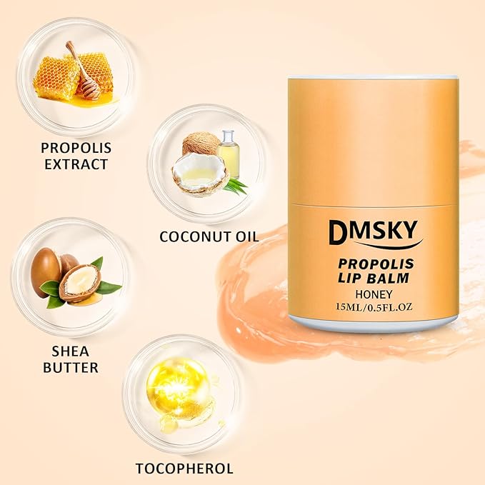 DMSKY 4 Pack Lip Sleeping Mask Set, Lip Butter with Propolis and Vitamin E, Lip Balm for Dry Lips, Reduce Lip Lines and Improve Lip Color